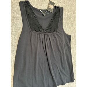 NEW Lucky Brand Black Lace Trim Tank Top Sleeveless Blouse Casual Women's large